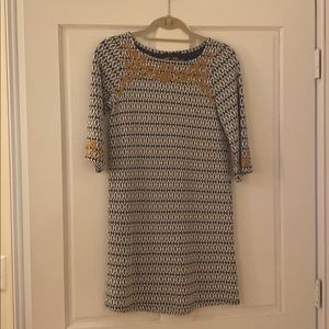 THML shift dress navy with gold trim